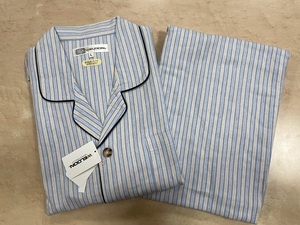 WELDONパジャマ メンズパジャマ L寸 綿１００％ 冬用パジャマ 青・黄ストライプ