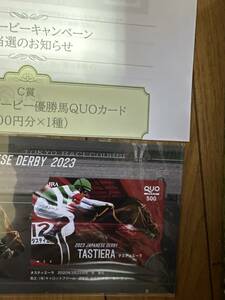 JRA 日本ダービーキャンペーンC賞当選品　2023年度日本ダービー優勝馬　タスティエーラ　QUOカード500円分