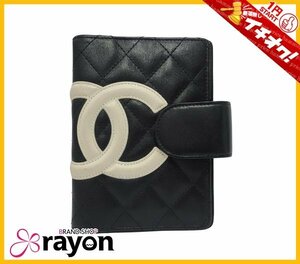 《1円～START》シャネル CHANEL ココマーク カンボンライン 手帳カバー 6穴式 ブラック×ホワイト 小物 レディース Bランク【RAYON】