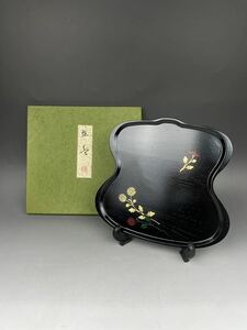 N象彦 漆器 象彦 色絵 瓢箪型盆 木製 紙化粧箱 御茶道具 茶懐石 茶事 茶席 菓子盆 給仕盆トレー 木工芸 和風 美品 和食器 割烹 料亭 日本食