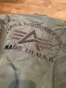 【美品】ALPHA MA-1 USA製 サイズM バックロゴ　アルファフライトジャケット 背中刺繍 アメリカ製　90s セージグリーン アルファ社 