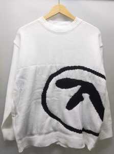 大柄ニット 白 ロゴ APHEX TWIN ロック デジタル テクノ ROCK エイフェックスツイン バブル マーク セーター ラウンド 丸 Tシャツ パーカー
