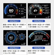 スピードメーター OBD2+GPSモード ヘッドアップディスプレイ メーター HUD 追加メーター【 タコメーター 車速 エンジン回転数】_画像3