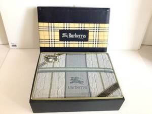 Y458 未使用　BURBERRY/バーバリー　タオルケット　綿100％　BB307 ブルー/ネイビー　RAS5555020 ロゴ刺繍入り　1点　箱入