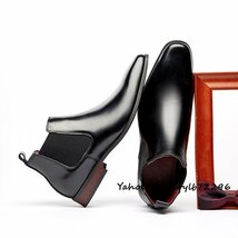 大人気 ビジネスシューズ メンズ ショートブーツ 高級 革靴 本革 牛革 マーティンブーツ トップレイヤー ハイカット ブラック 27.5cm_画像2