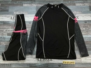 〈送料無料〉レディース スポーツウェア インナーシャツ・レギンス 薄手 上下セットアップ S 黒×ダークグレー×ピンク