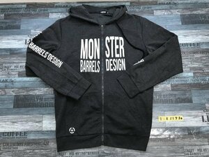 MONSTER メンズ プリント入 フーディー パーカー 大きいサイズ 3XL 杢グレー