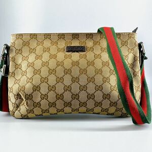 1円 美品 GUCCI グッチ ショルダーバッグ シェリーライン GGキャンバス ロゴタグ レザー 革 メッセンジャー メンズ レディース