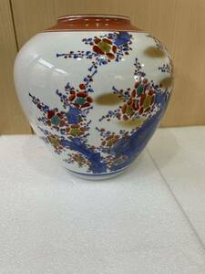 RM6238 九谷 花器 壷 龍山造 花瓶 梅花図 1124