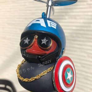 カスタム品 実物写真 アヒル隊長 自転車 自動車 バイクに【キャプテンアメリカxシールド 盾& 星メガネ】ヘルメットパール効果