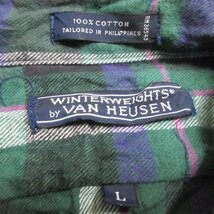 VAN HEUSEN 長袖シャツ　ネルシャツ　XL 緑　チェック　襟芯入り　アウトドア　アメカジ古着　sy3841_画像6