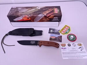 未使用品 ESEE-6 カーボンスチール ブラックブレード 1095 アウトドアナイフ 天然キャンバスマイカルタ 3Dハンドル