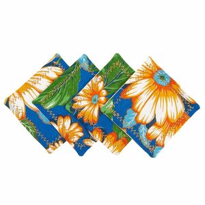 CHITA Coaster 4 pieces set floral print natural 2way kitchen goods blue × orange 