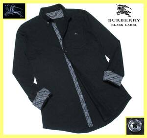 大人気サイズ L(3) 極美品 バーバリーブラックレーベル グレーホース刺繍 襟首・前立て・袖口裏ノバチェック柄 ボタンダウンシャツ