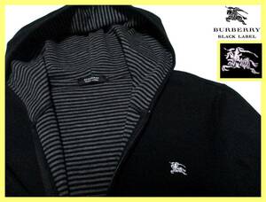 大人気サイズ L(3) 日本製 美品 バーバリーブラックレーベル シルバーホース刺繍 裏側ボーダー総柄 ジップアップ スウェット パーカー