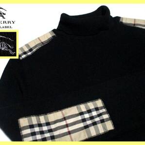 激レア 大人気サイズ L(3) 日本製 バーバリーブラックレーベル ホース刺繍 ノバチェック柄パッチワークデザイン タートル ニットセーター 