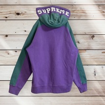 【最高カラー】SUPREME シュプリーム フード刺繍 18AW Paneled Hooded Sweatshirt バイカラー プルオーバーパーカー パープル グリーン 緑_画像4