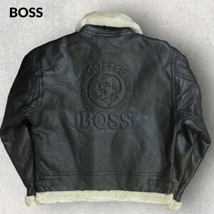 SUNTORY BOSS 2000年限定 懸賞品 ボスジャン B-3型 レザージャケット エンボス加工 バックロゴ size:M
