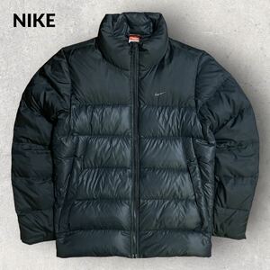 美品 NIKE ナイキ 00s 胸ロゴ ダウンジャケット y2k テック ブラック Mサイズ 裾ドローコード スウォッシュ