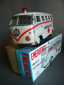 当時物 ★★60`s MMK ミカド Volkswagen EMERGENCY ワーゲンバス !! 作動良好 ブリキ日本製 デリバン 旧車 救急車★★未使用デッドストック