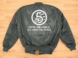 5th AIR FORCE カーキ プリントMA-1タイプ 白 M Printedジャケット ミリタリーブルゾン U.S. ARMY AIR FORCE FIFTH