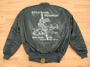 第831爆撃飛行隊 カーキ プリントMA-1タイプ 白 L Printedジャケット ミリタリーブルゾン ねずみ U.S. AIR FORCE