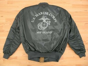 U.S. MARINE CORPS カーキ プリントMA-1タイプ 白 L Printedジャケット ミリタリーブルゾン USMC海兵隊 マリーン