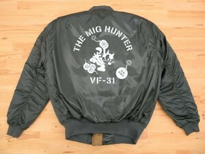 THE MIG HUNTER カーキ プリントMA-1タイプ 白 L Printedジャケット ミリタリーブルゾン トムキャット VFA-31 U.S. NAVY VF-31