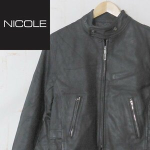 ムッシュニコルmonsieur NICOLE■シングル レザー ライダースジャケット 牛革 riri製ジッパー使用■48■ブラック ※NK3n17055