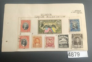 4879 アンティーク希少にエクアドルの切手1865年から、台紙に軽くとめてあります