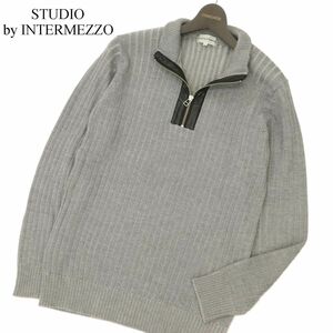 STUDIO by INTERMEZZO インターメッツォ レナウン 秋冬 ハーフジップ ウール★ ニット セーター Sz.L　メンズ グレー　C3T09517_A#K