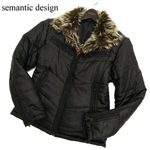 semantic design セマンティック デザイン 豪華ファー★ 中綿 シングルライダース ジャケット ブルゾン Sz.LL メンズ 黒　C3T09562_A#N