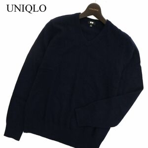 UNIQLO ユニクロ 秋冬 高級!! カシミヤ100％★ Vネック ニット セーター Sz.M　メンズ ネイビー　C3T09572_A#K