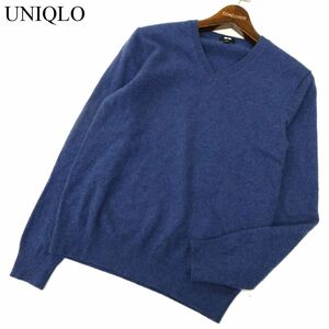 UNIQLO ユニクロ 秋冬 高級!! カシミヤ100％★ Vネック ニット セーター Sz.S　メンズ ネイビー　C3T09629_A#K