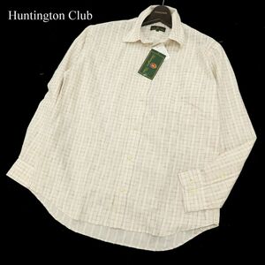 【新品 未使用】 Huntington Club ハンティントンクラブ 通年★ 長袖 チェック シャツ Sz.L　メンズ ベージュ 　C3T09587_A#C