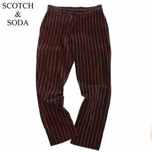 SCOTCH&SODA スコッチ&ソーダ 秋冬 Stuart コーデュロイ★ ストライプ テーパード パンツ Sz.L位　メンズ 茶色×青紫　C3B04186_B#Q