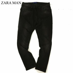 ZARA MAN ザラ マン 秋冬 ストレッチ アンクル丈 USED加工★ テーパード デニム パンツ ジーンズ Sz.32　メンズ 黒　C3B04129_A#Q