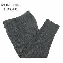 美品★ MONSIEUR NICOLE ムッシュ ニコル 秋冬 ストレッチ ウール★スラックス パンツ Sz.48　メンズ ネイビー　C3B04243_B#Q_画像1