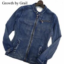 Growth by Grail グロースバイグレイル 通年 USED加工★ スウェット デニム シングル ライダース ジャケット Sz.M　メンズ　C3T09902_B#O_画像1