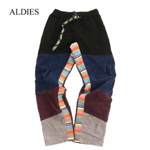 ALDIES アールディーズ 秋冬 ロゴ刺繍★ クレイジー切替 膝立体 コーデュロイ クライミング パンツ Sz.M　メンズ 黒　C3B04195_B#Q