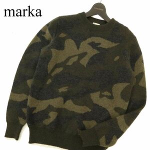 marka マーカ 秋冬 【モヘヤ混 ウール混】 迷彩 カモフラ 総柄 クルーネック ニット セーター Sz.1　メンズ 日本製　C3T09761_A#K