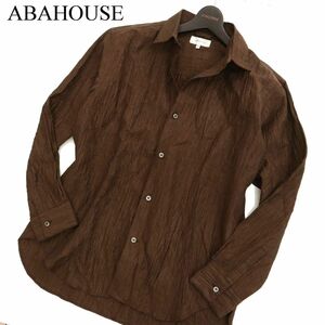 ABAHOUSE アバハウス 春夏 長袖 シワ加工★ 麻 リネン シャツ Sz.46　メンズ 日本製 茶色 ブラウン　C3T09176_A#A