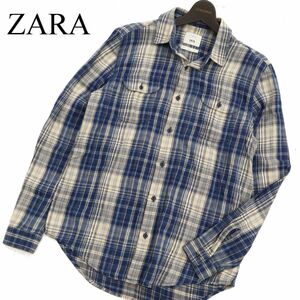 ZARA MAN 1975 ザラ マン 通年 長袖 チェック ワーク シャツ Sz.L　メンズ 青　C3T09141_A#C