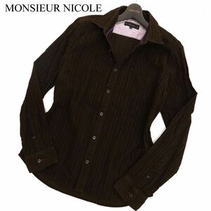 MONSIEUR NICOLE ムッシュ ニコル 通年 長袖 コーデュロイ★ 襟ワイヤー シャツ Sz.50　メンズ 茶色　C3T09880_B#C