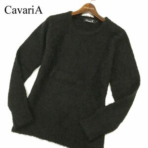 美品★ CavariA キャバリア 秋冬 クルーネック シャギーニット★ セーター Sz.44　メンズ 黒　C3T09935_B#K