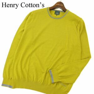 美品★ Henry Cottons ヘンリーコットンズ 秋冬 ロゴ刺繍★ ウール100% ニット セーター Sz.XL　メンズ 大きいサイズ　C3T09933_B#K