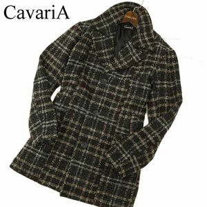 CavariA キャバリア 秋冬 ウール混★ チェック シングル ツイード Pコート Sz.44　メンズ グレー　C3T09960_B#N