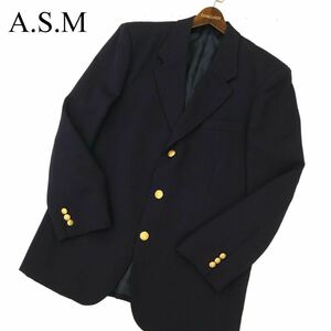 A.S-STUDIO A.S.M アトリエサブ メン 秋冬 金釦 ウール★ テーラード ジャケット ブレザー Sz.L　メンズ 紺ブレ ASM 日本製　C3T10081_B#N