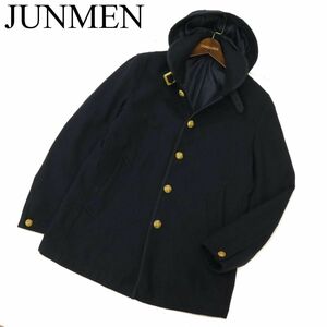 JUNMEN ジュンメン 秋冬 メルトンウール★ ショート丈 フーディー シングル コート Sz.M　メンズ ネイビー　C3T10133_B#N