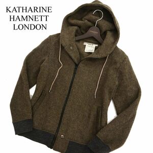 KATHARINE HAMNETT LONDON キャサリン ハムネット 秋冬 ダブルジップ ウール★ フーディー ブルゾン Sz.M　メンズ グレー　C3T10148_B#N